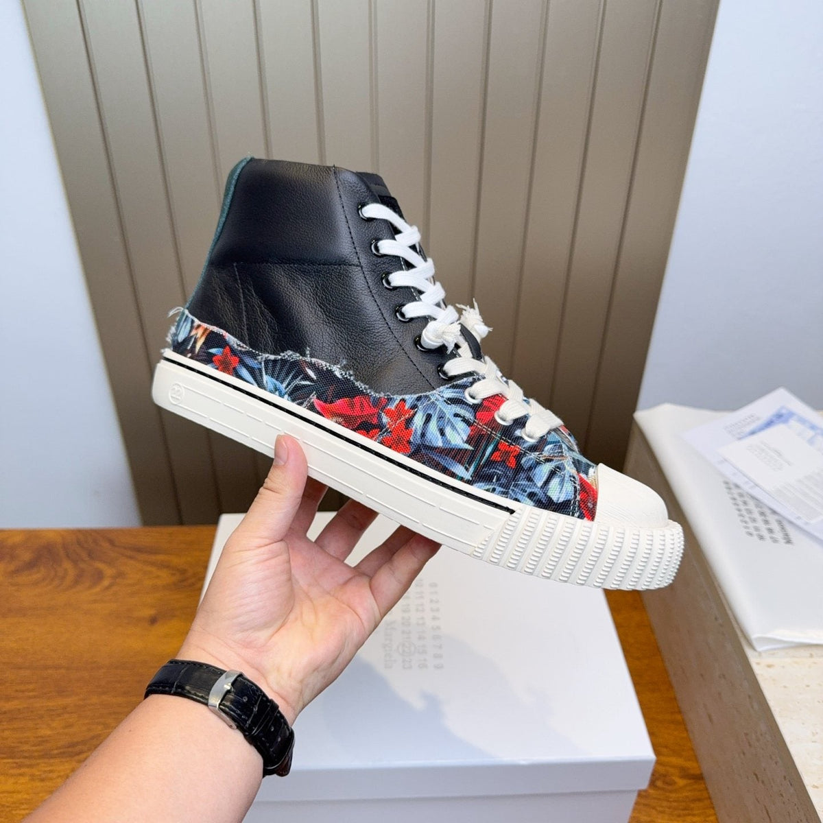 Maison Margiela Floral Print High-Top Sneakers — side