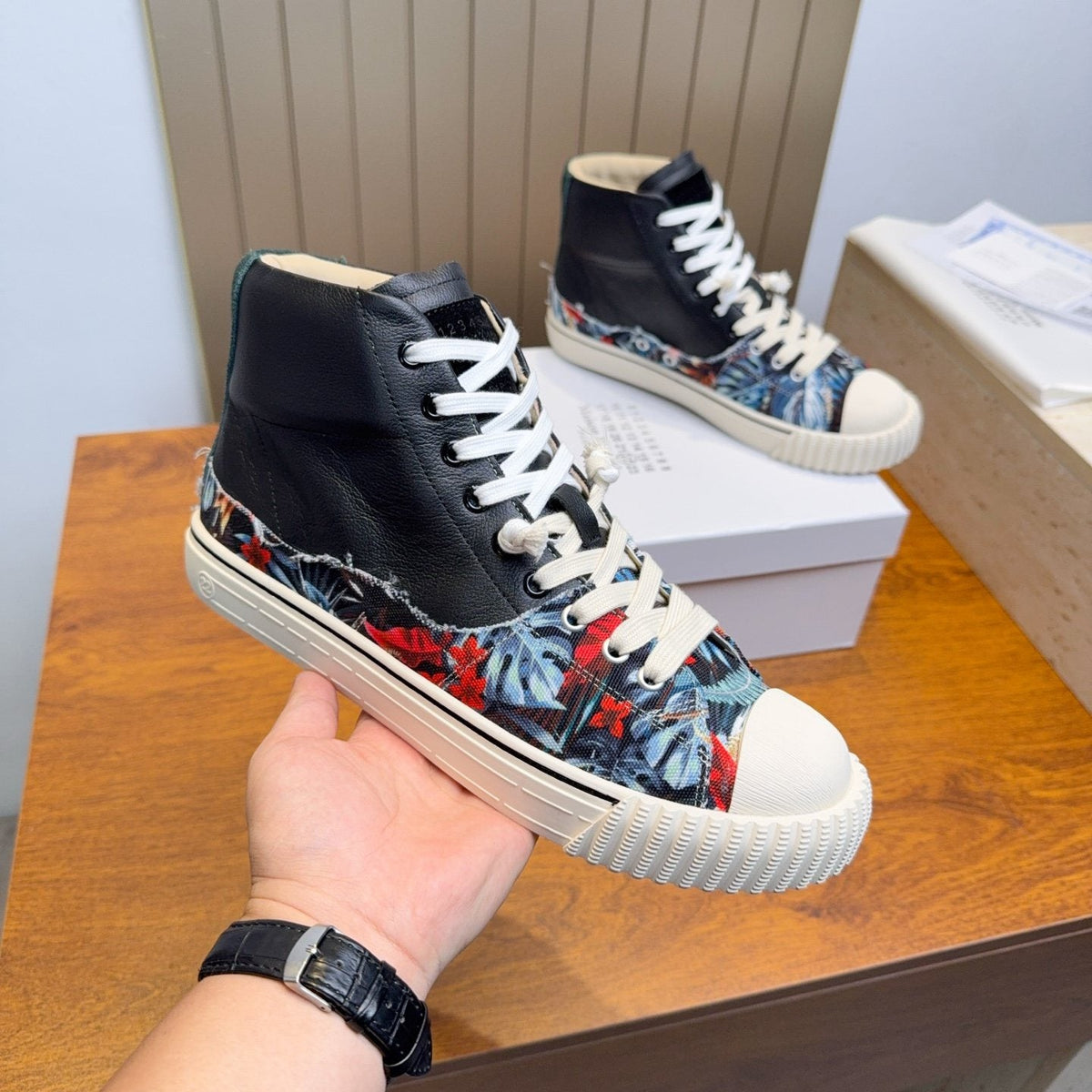 Maison Margiela Floral Print High-Top Sneakers — front