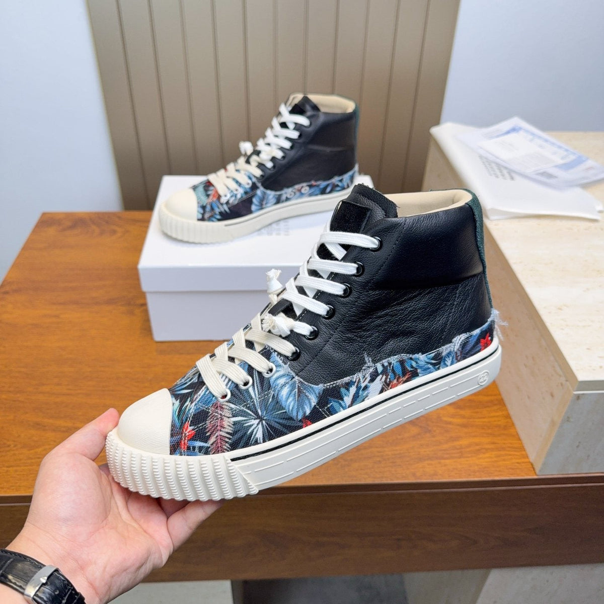 Maison Margiela Floral Print High-Top Sneakers — side