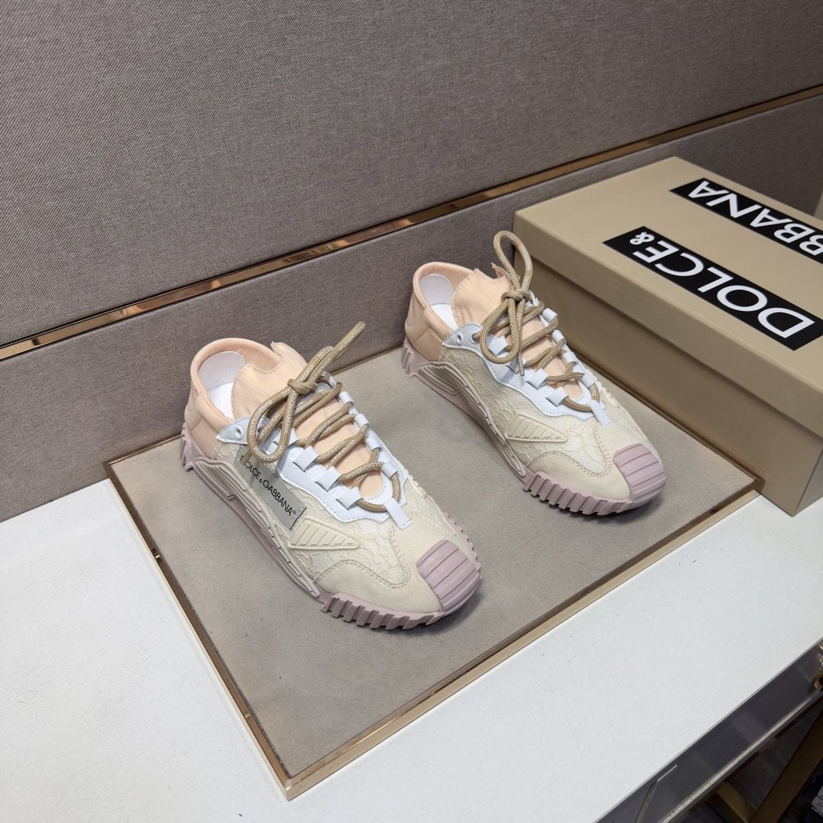 Dolce & Gabbana Cream Panel Low-Top Sneakers — hero