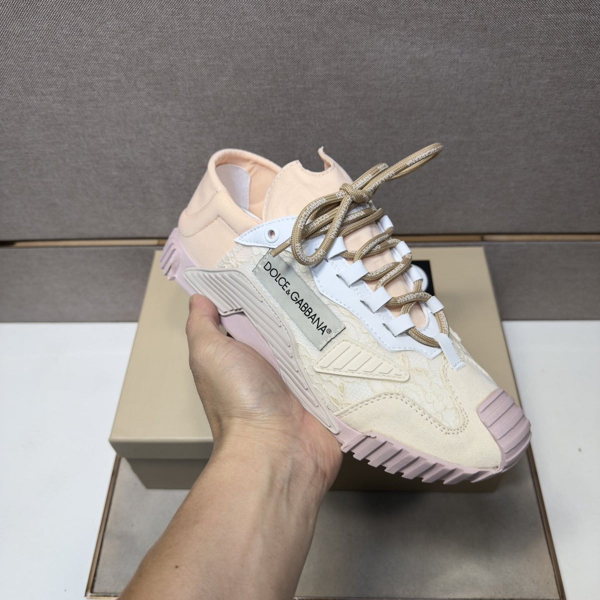 Dolce & Gabbana Cream Panel Low-Top Sneakers — model