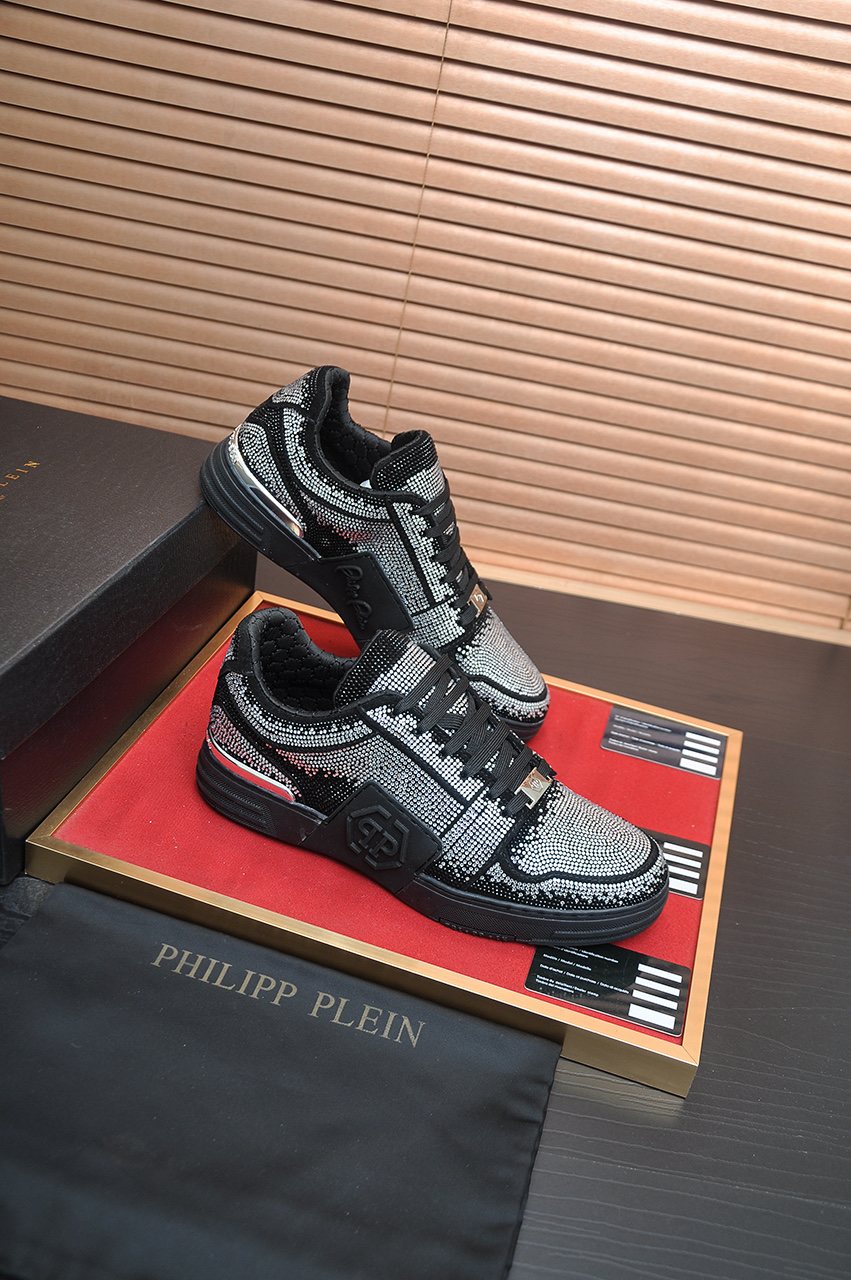 Philipp Plein Black & Silver Textured Sneakers — front