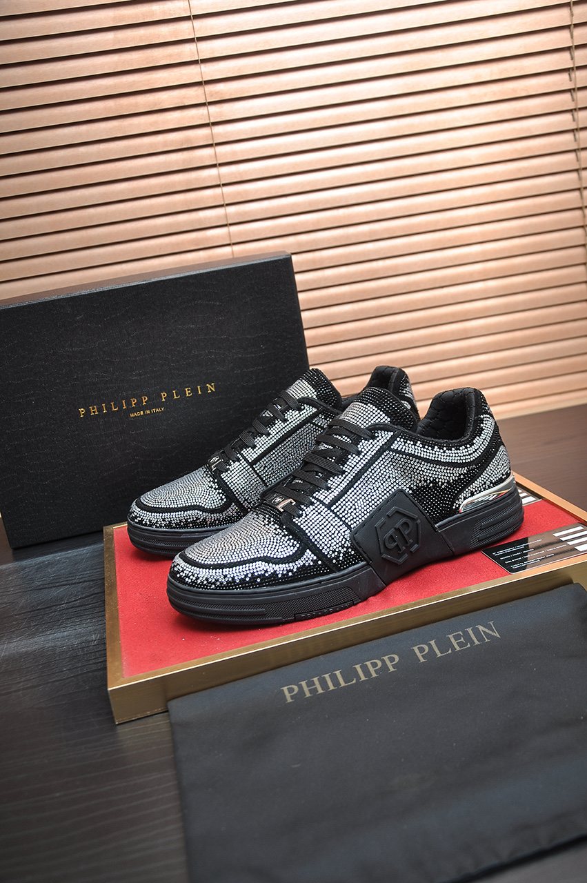 Philipp Plein Black & Silver Textured Sneakers — side