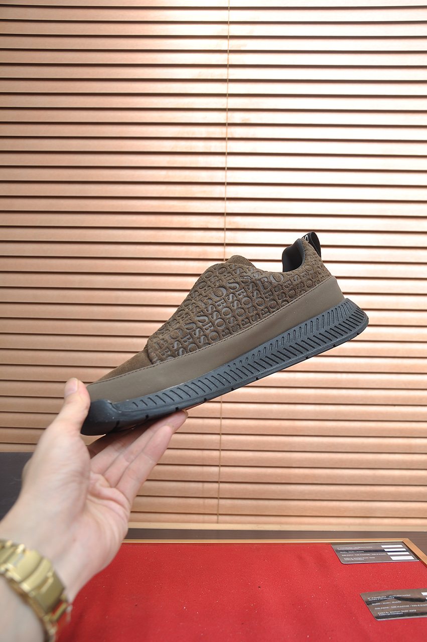 Hugo Boss Brown Textured Slip-On Sneakers — model