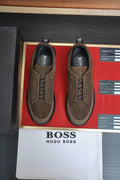 Hugo Boss Brown Textured Slip-On Sneakers — hero