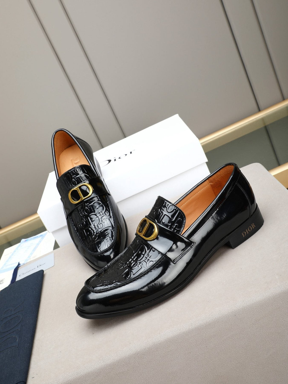 Dior Black Gold-Buckle Slip-On Dress Shoes — front