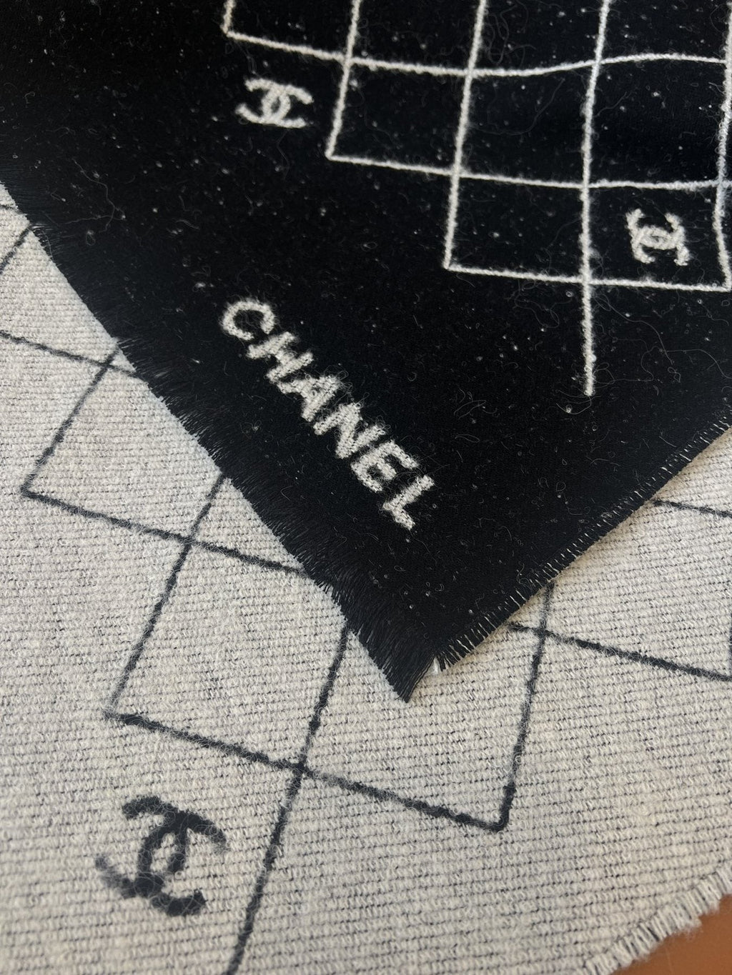 Chanel Black & Ivory Grid Shawl — detail