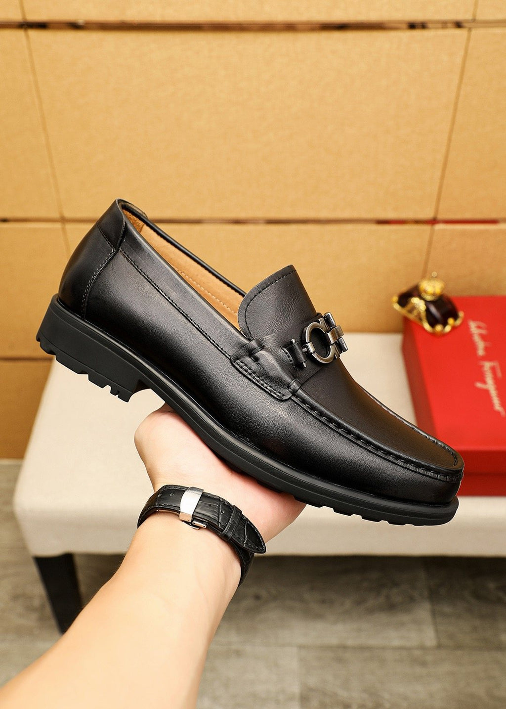 Ferragamo Black Bit Loafers — model