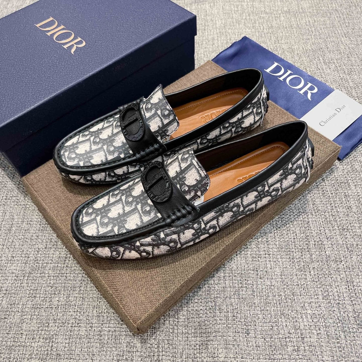 Dior Patterned Trim Loafers — front