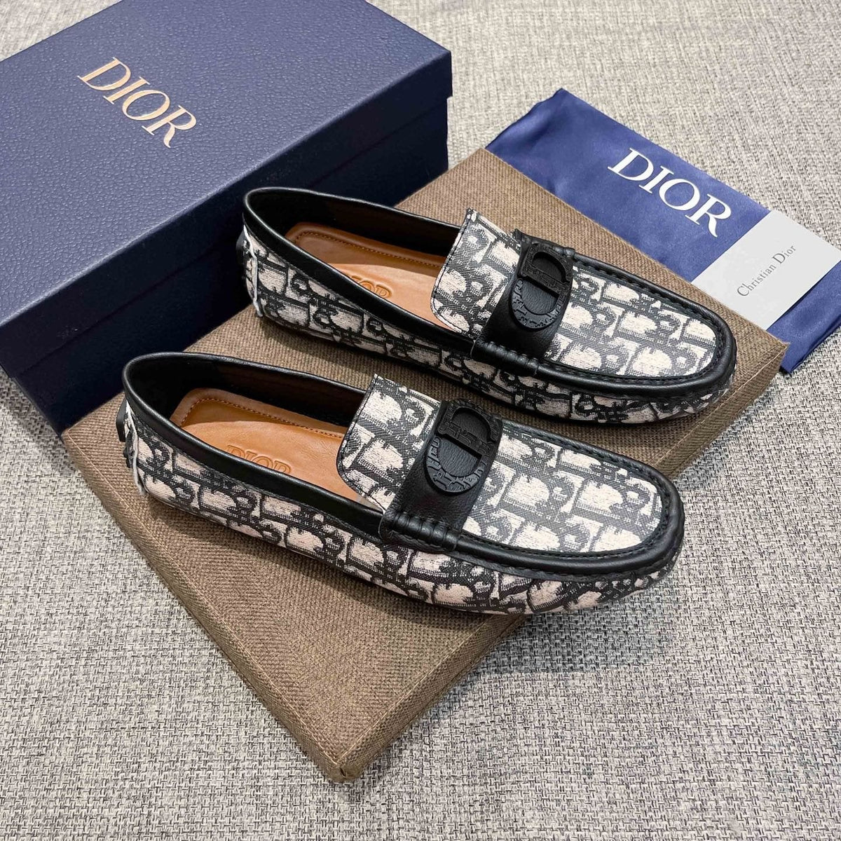 Dior Patterned Trim Loafers — front