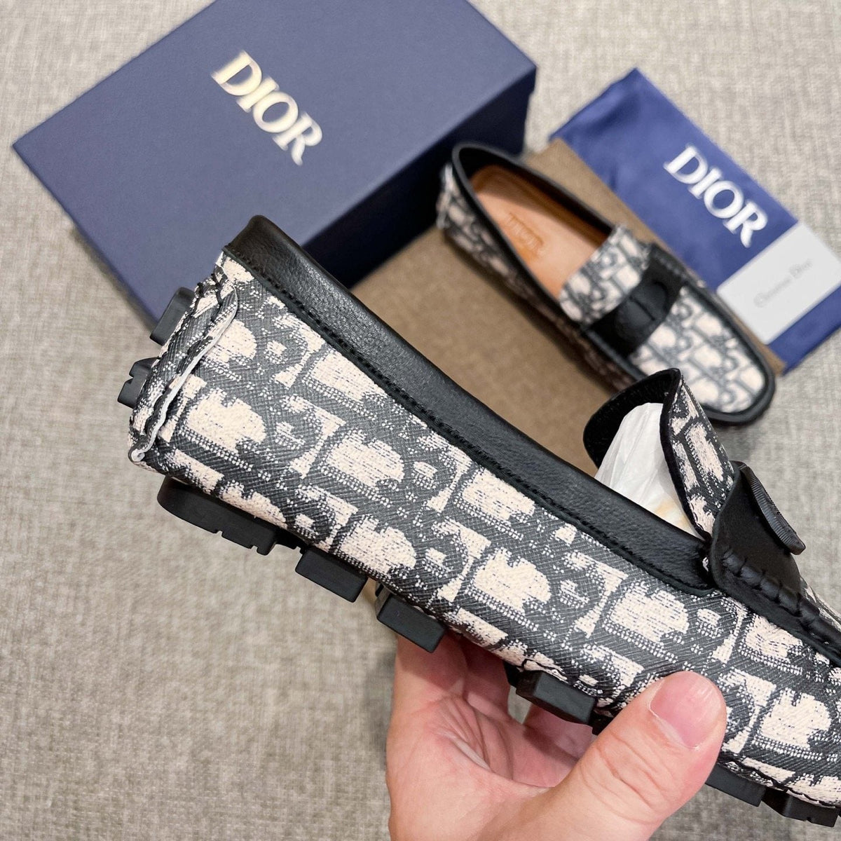 Dior Patterned Trim Loafers — side