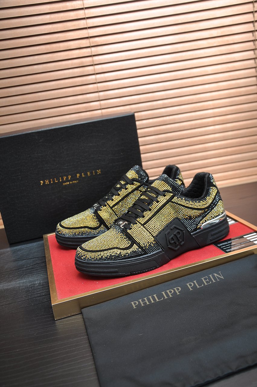 Philipp Plein Gold Studded Low-Top Sneakers — front