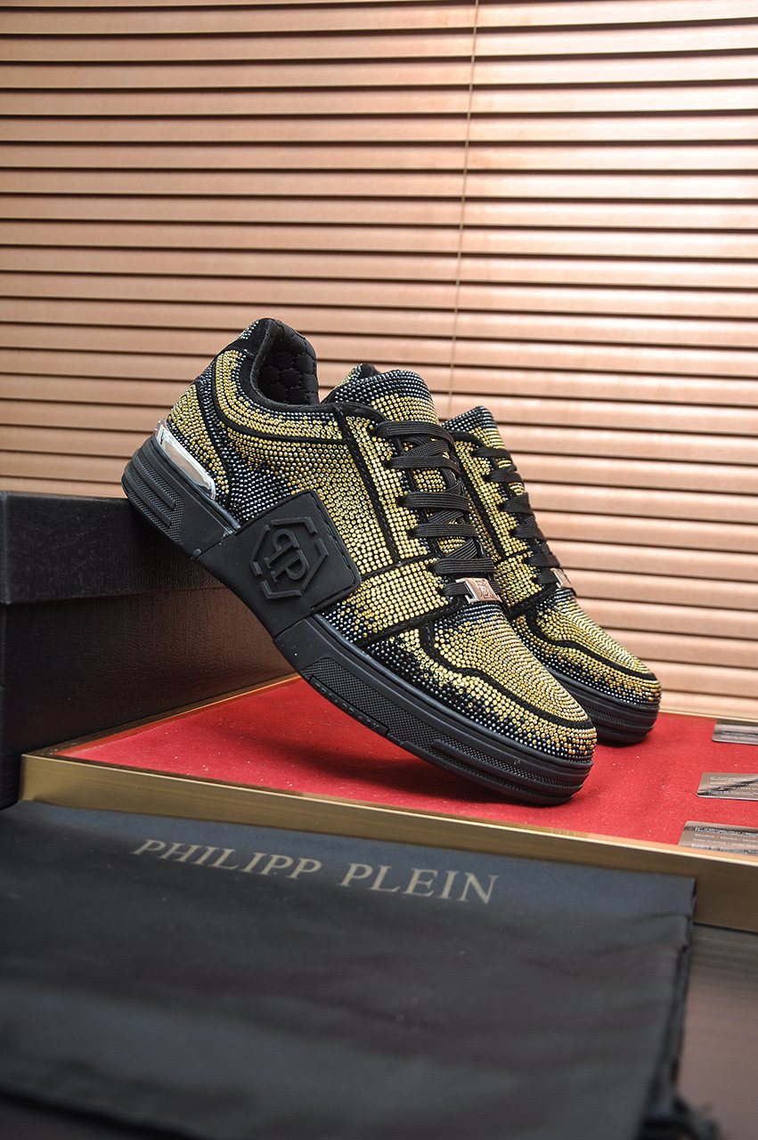 Philipp Plein Gold Studded Low-Top Sneakers — front