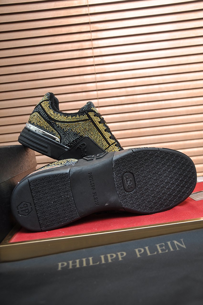 Philipp Plein Gold Studded Low-Top Sneakers — back