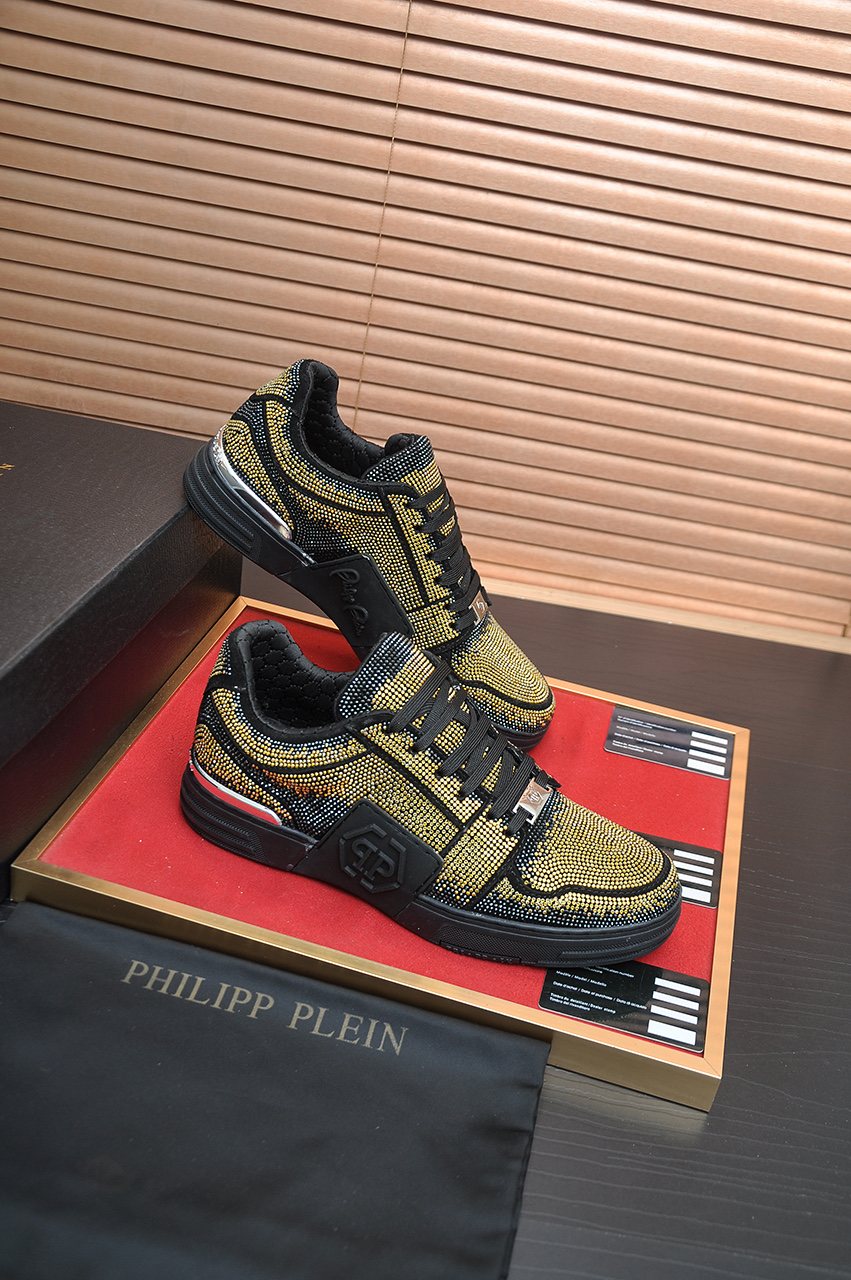 Philipp Plein Gold Studded Low-Top Sneakers — side