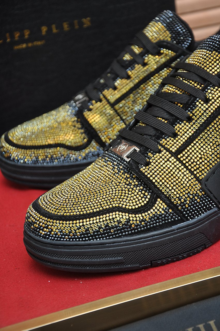 Philipp Plein Gold Studded Low-Top Sneakers — front