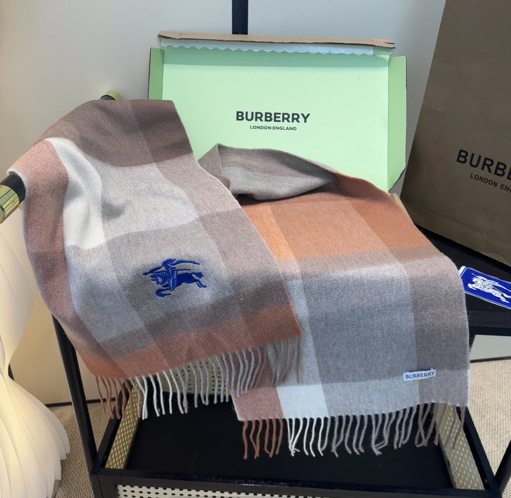 Burberry Pink Plaid Fringe Scarf — front