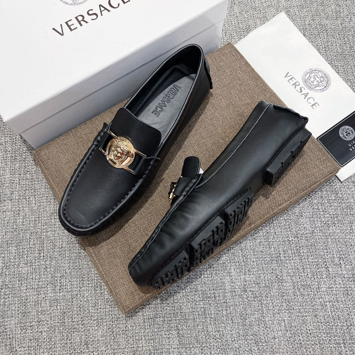 Versace Black Gold-Hardware Loafers — front