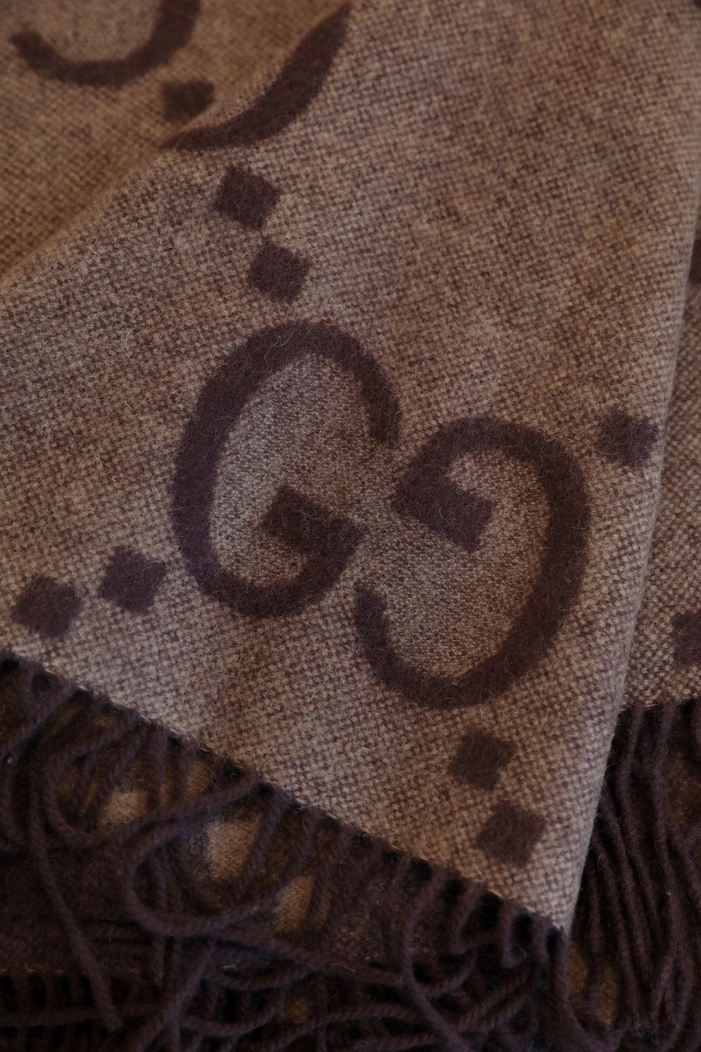 Gucci Brown Fringed Poncho — detail