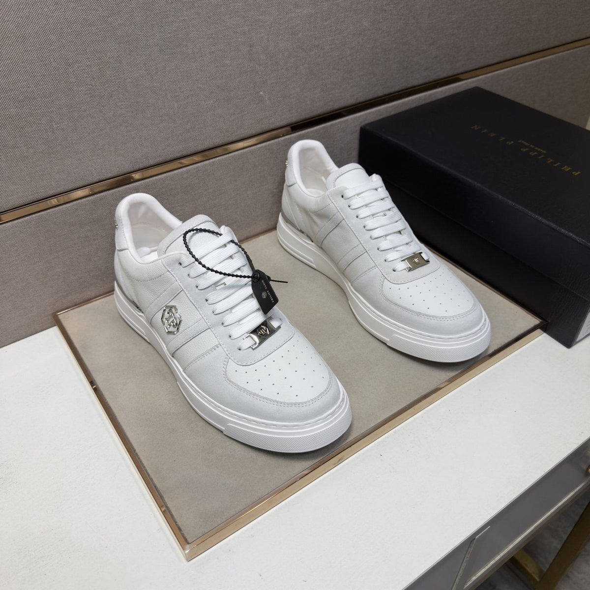 Philipp Plein White Low-Top Sneakers with Silver Accents — front