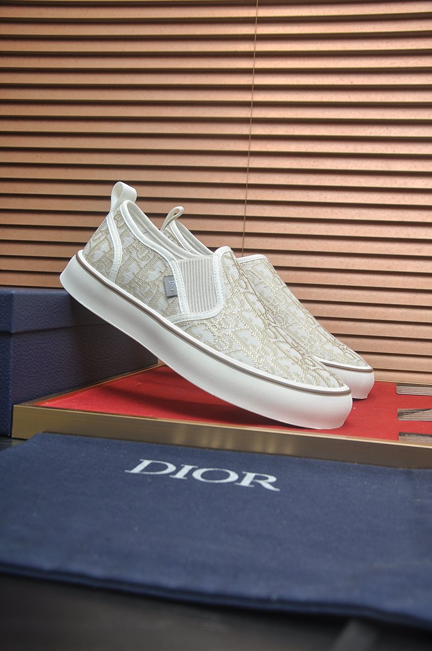 Dior Cream Patterned Slip-On Sneakers — side