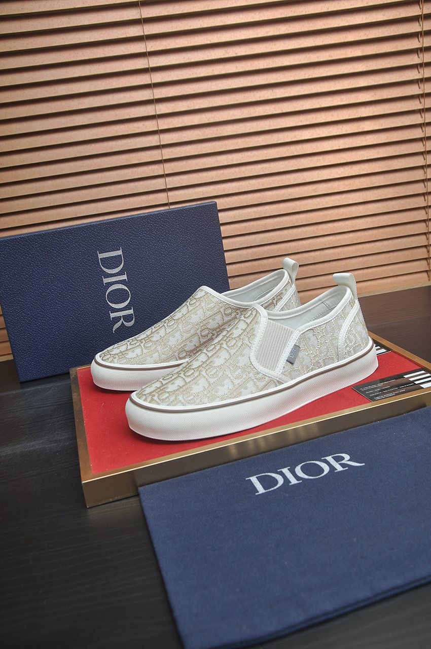 Dior Cream Patterned Slip-On Sneakers — hero