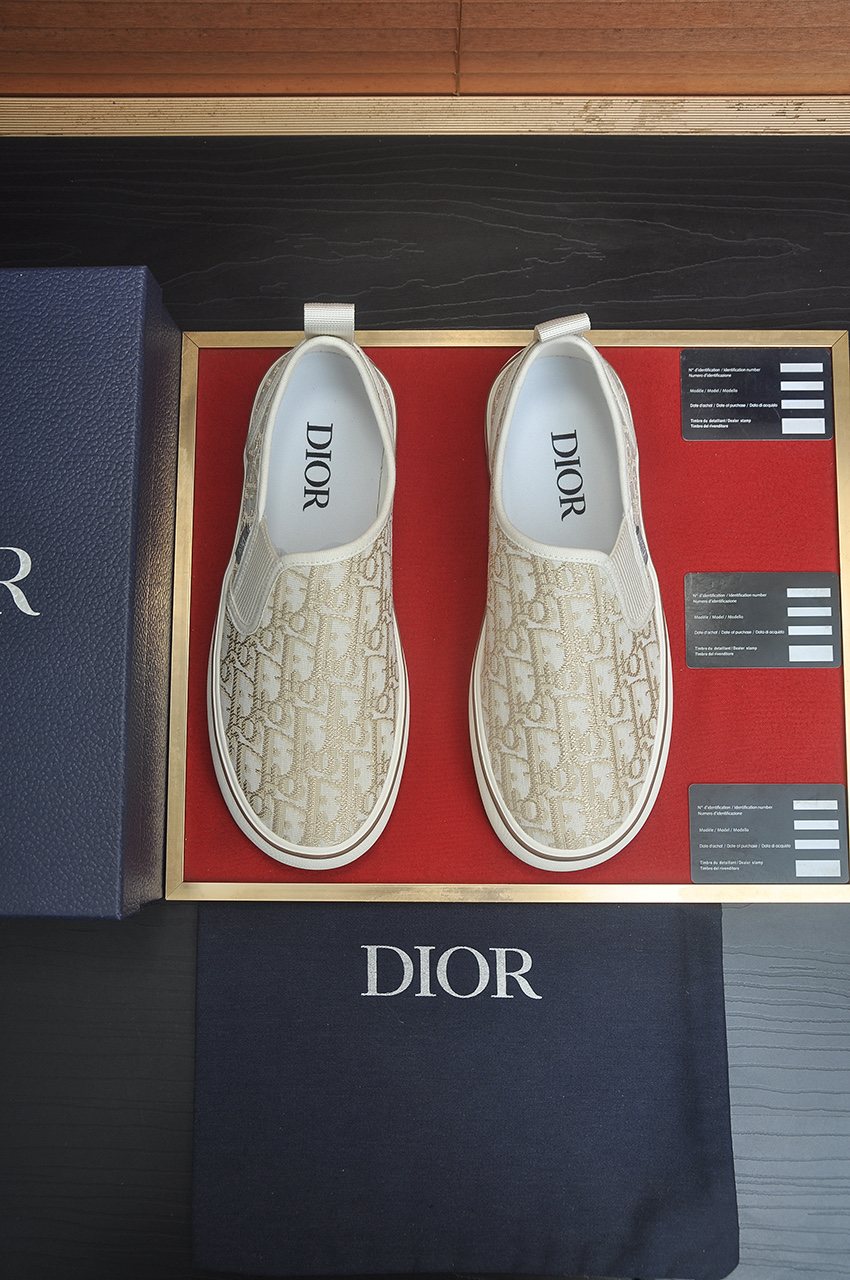 Dior Cream Patterned Slip-On Sneakers — front