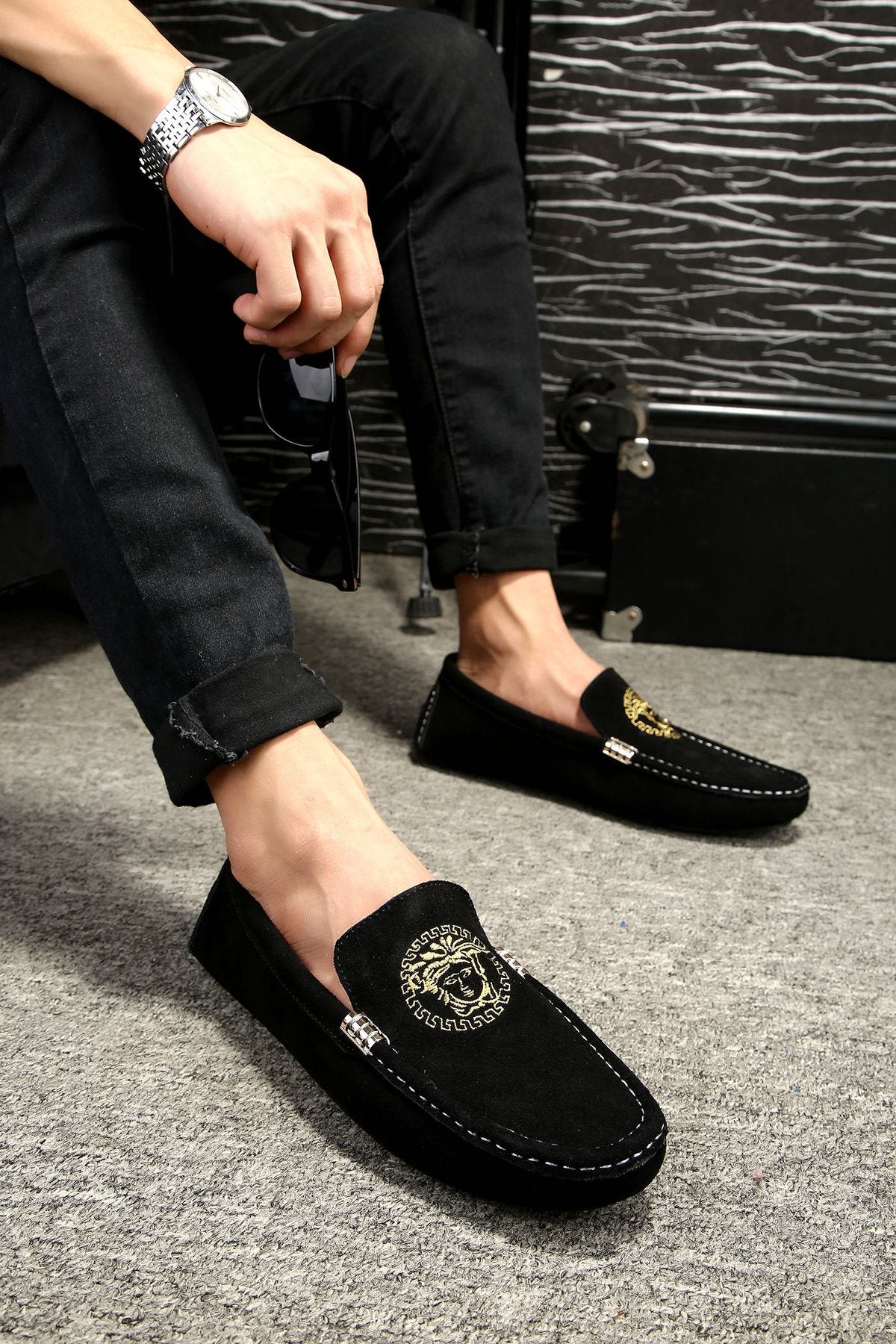 Versace Black Gold Emblem Loafers — detail