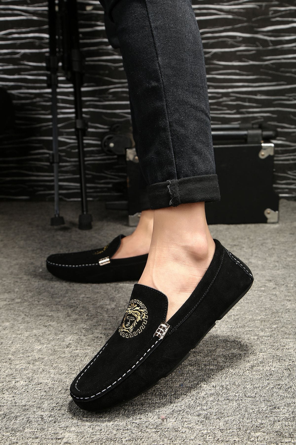 Versace Black Gold Emblem Loafers — side