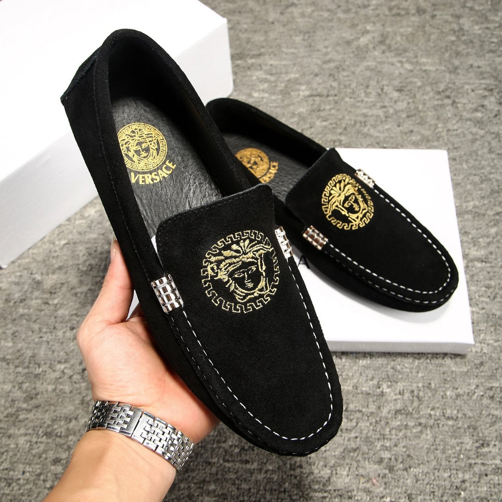 Versace Black Gold Emblem Loafers — front