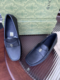 Gucci Dark Navy Pebbled Leather Driving Loafers — hero