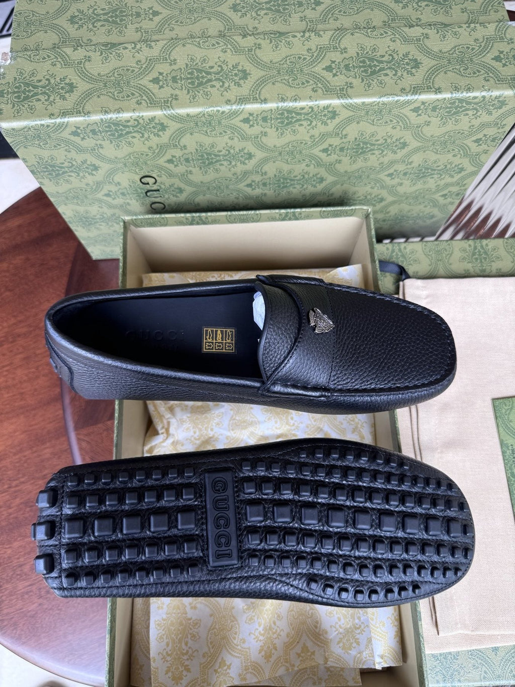 Gucci Dark Navy Pebbled Leather Driving Loafers — side