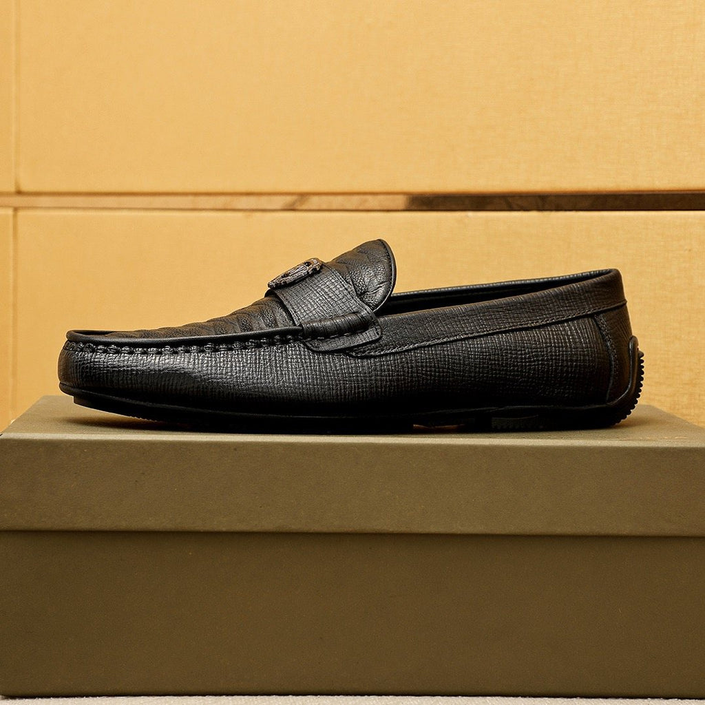 Bottega Veneta Black Textured Slip-On Loafers — side