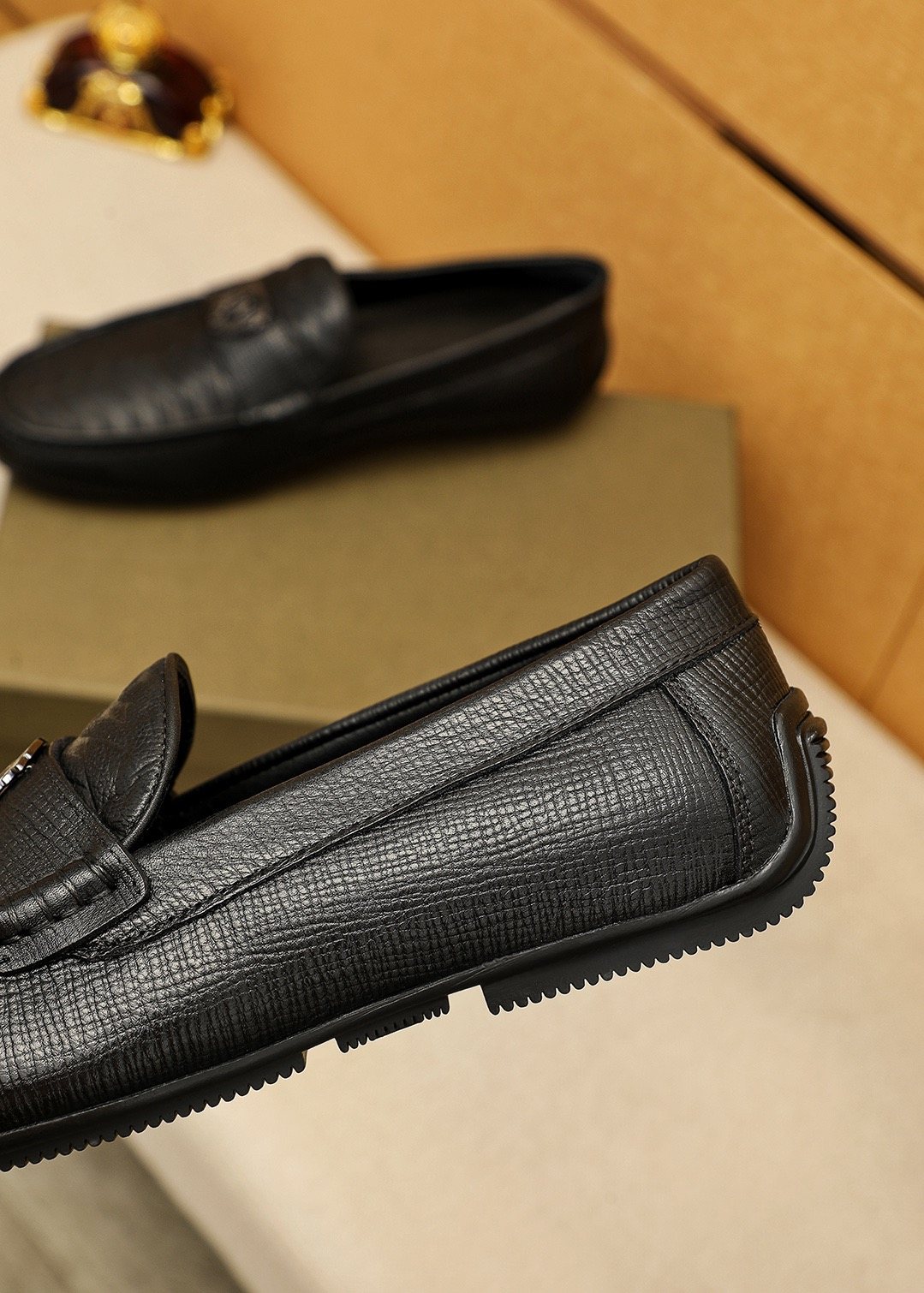 Bottega Veneta Black Textured Slip-On Loafers — model