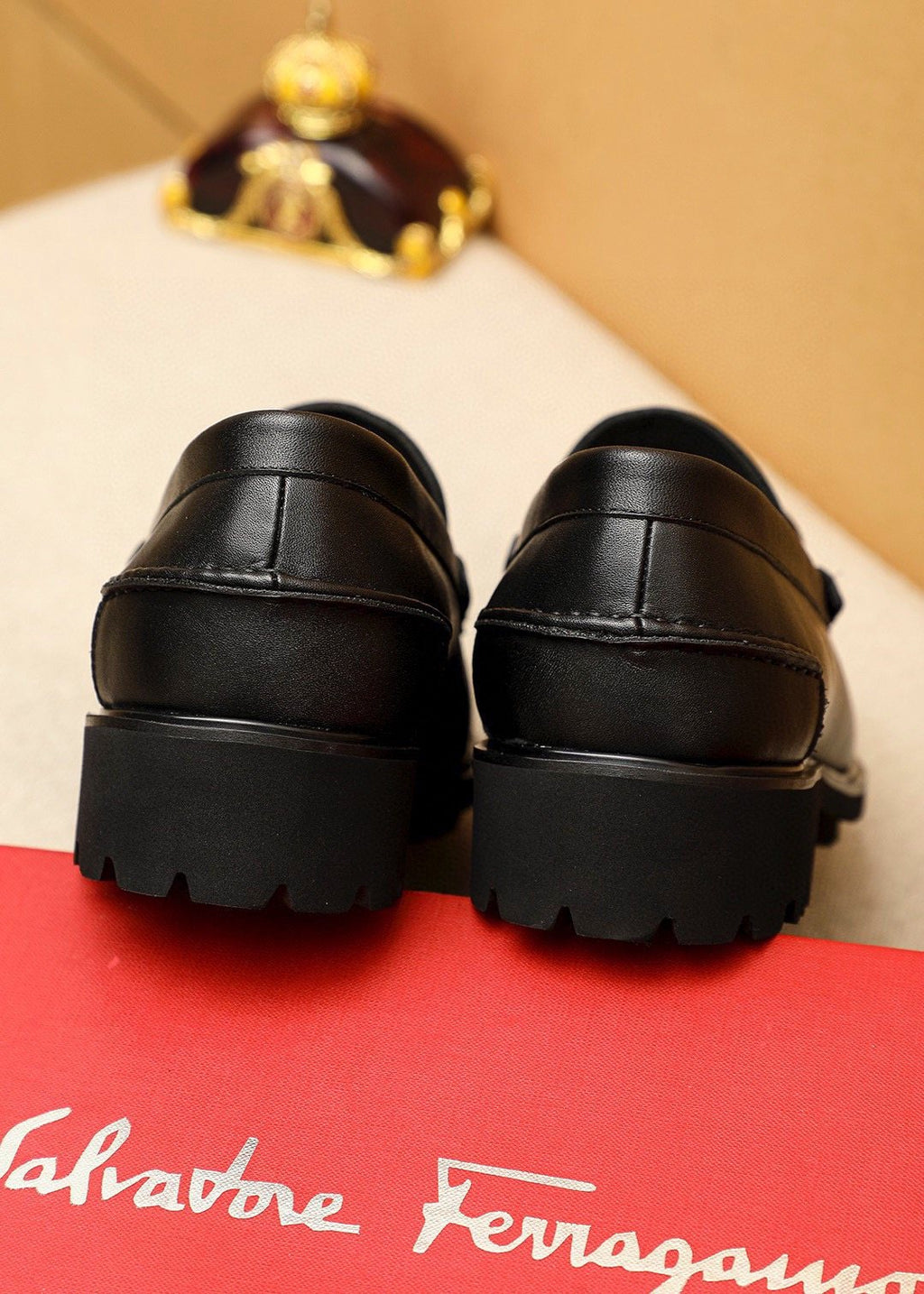 Ferragamo Black Metal-Hardware Loafers — back