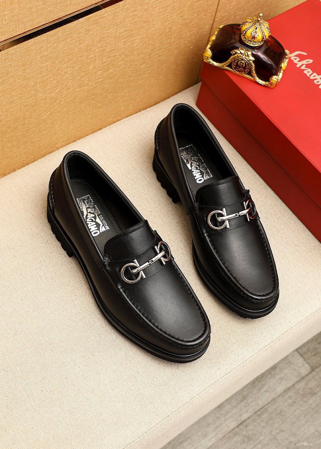 Ferragamo Black Metal-Hardware Loafers — hero