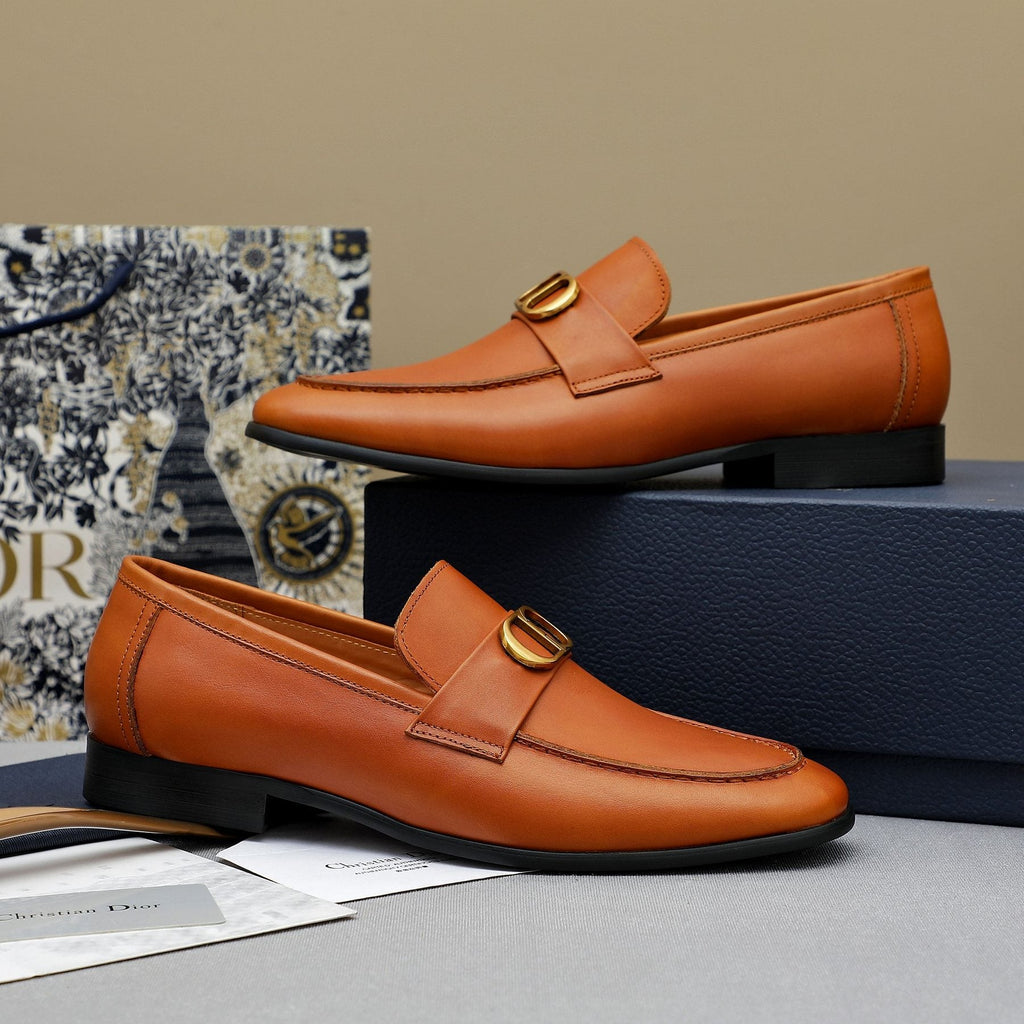 Dior Orange-Brown Buckle Loafers — front