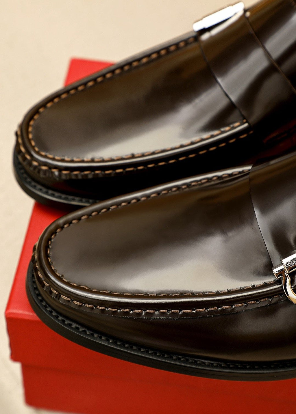 Ferragamo Black Buckle Moc-Toe Loafers — detail