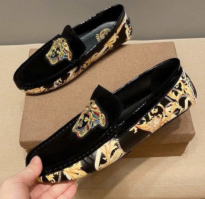 Black Gold Ornamental Slip-On Loafers — front