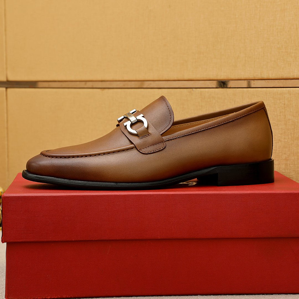 Ferragamo Brown Metal-Accent Loafers — side