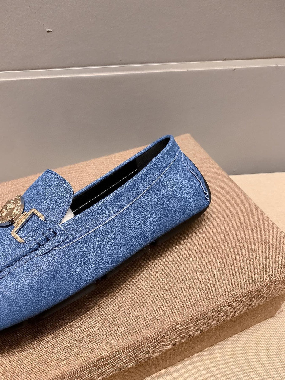 Versace Blue Gold-Hardware Loafers — detail