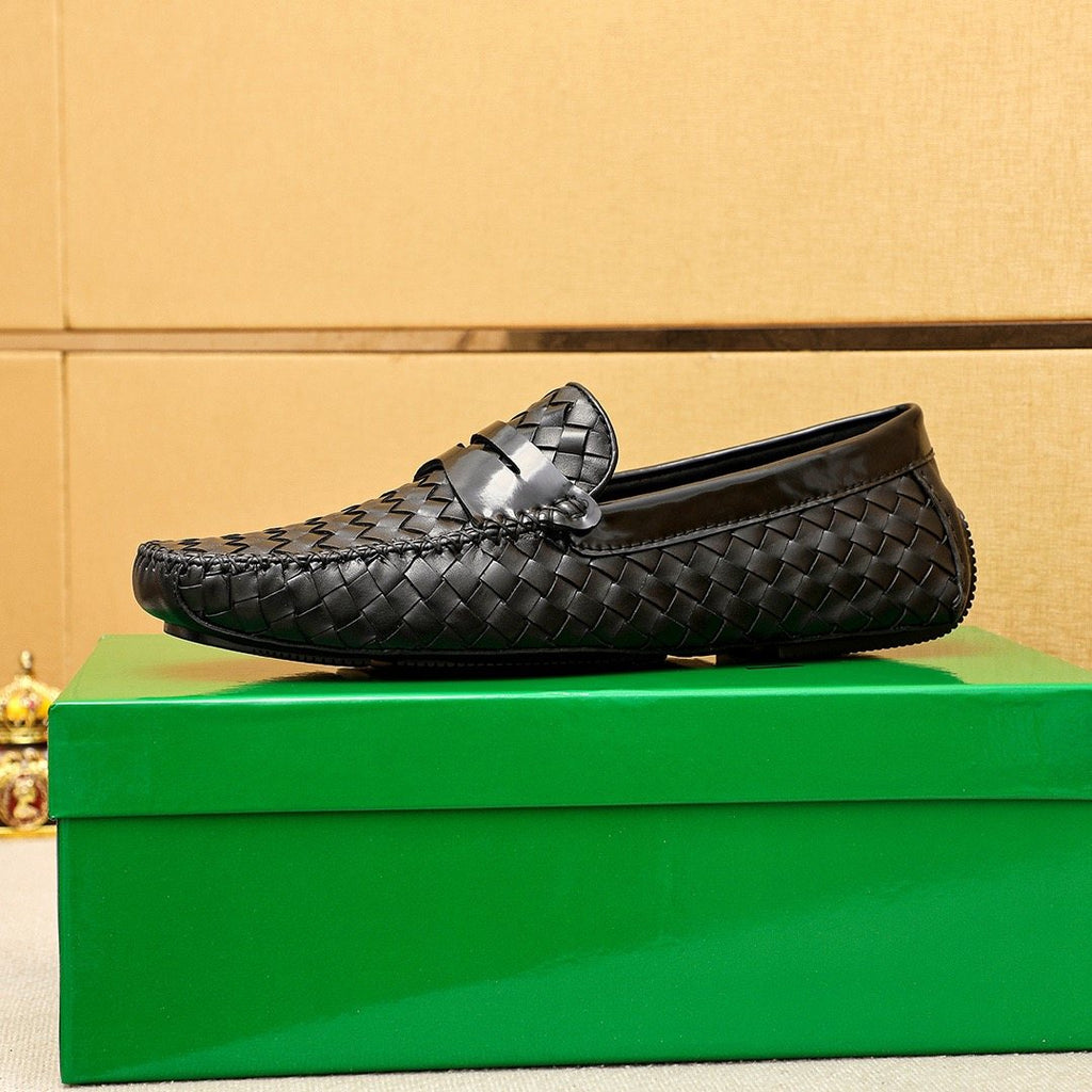 Bottega Veneta Black Woven Slip-On Loafers — side