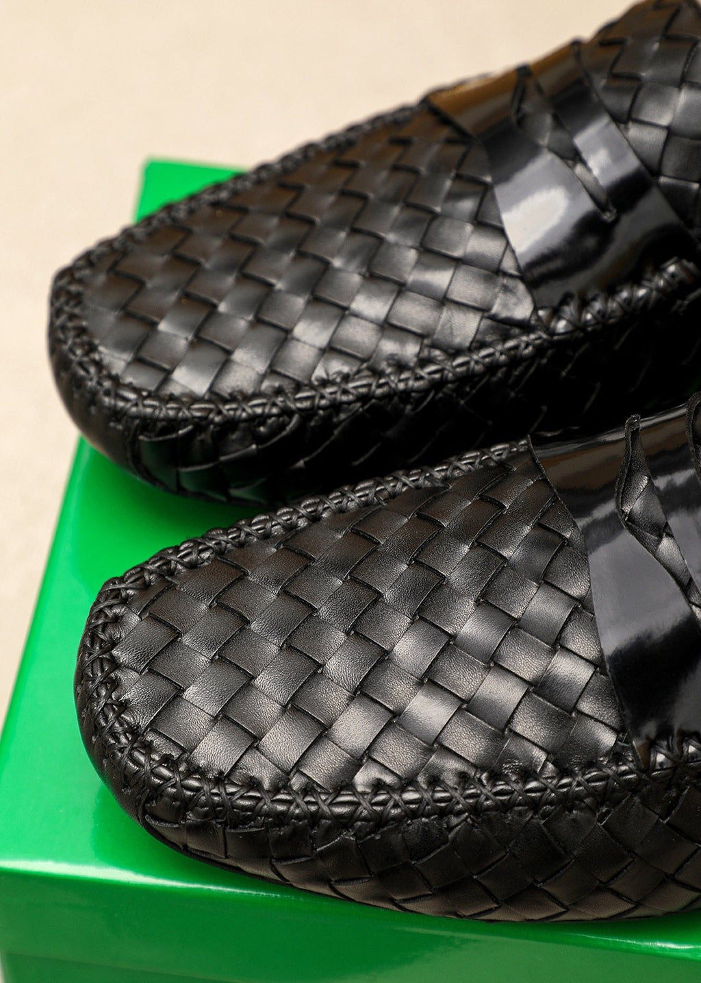 Bottega Veneta Black Woven Slip-On Loafers — detail