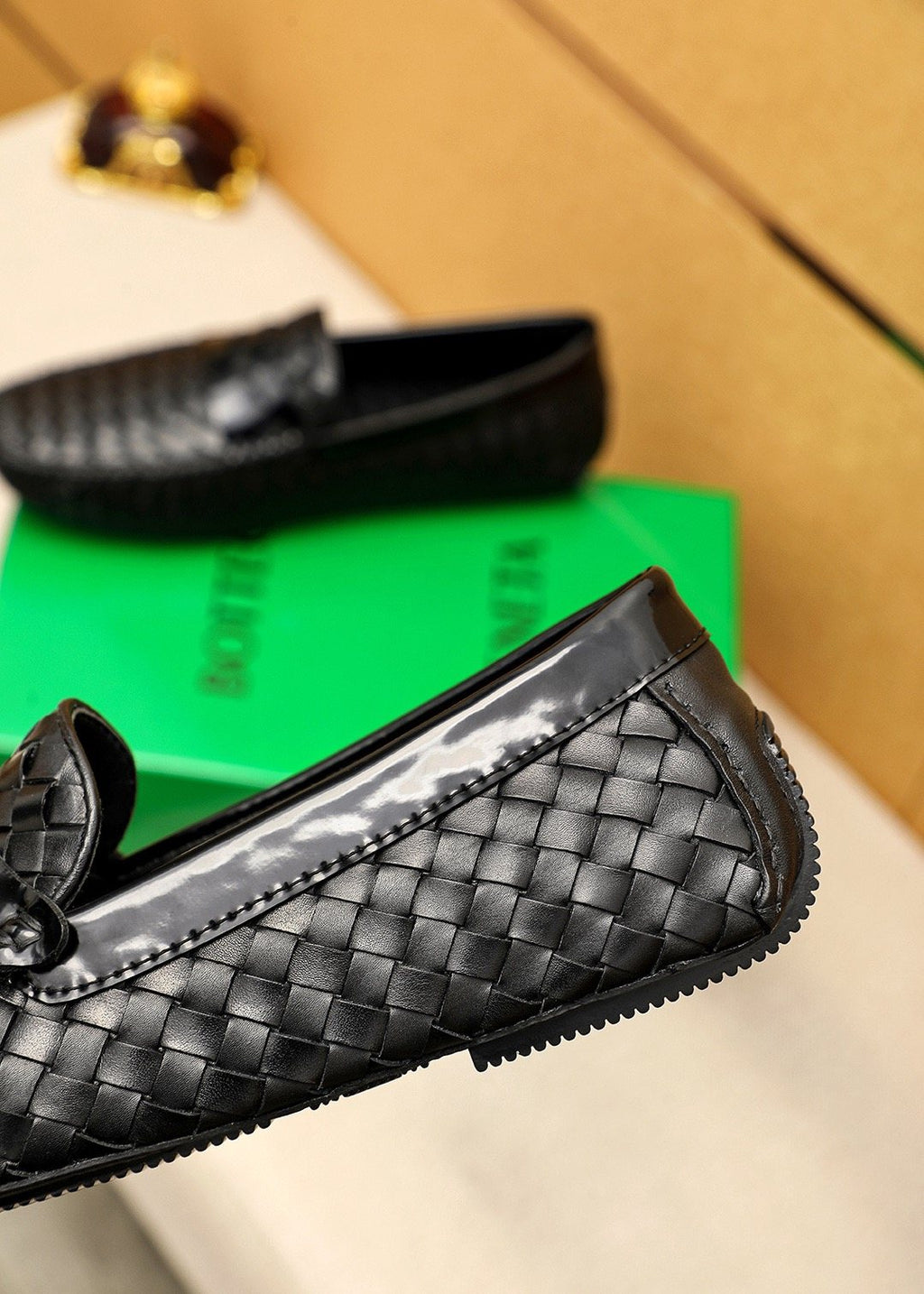 Bottega Veneta Black Woven Slip-On Loafers — model