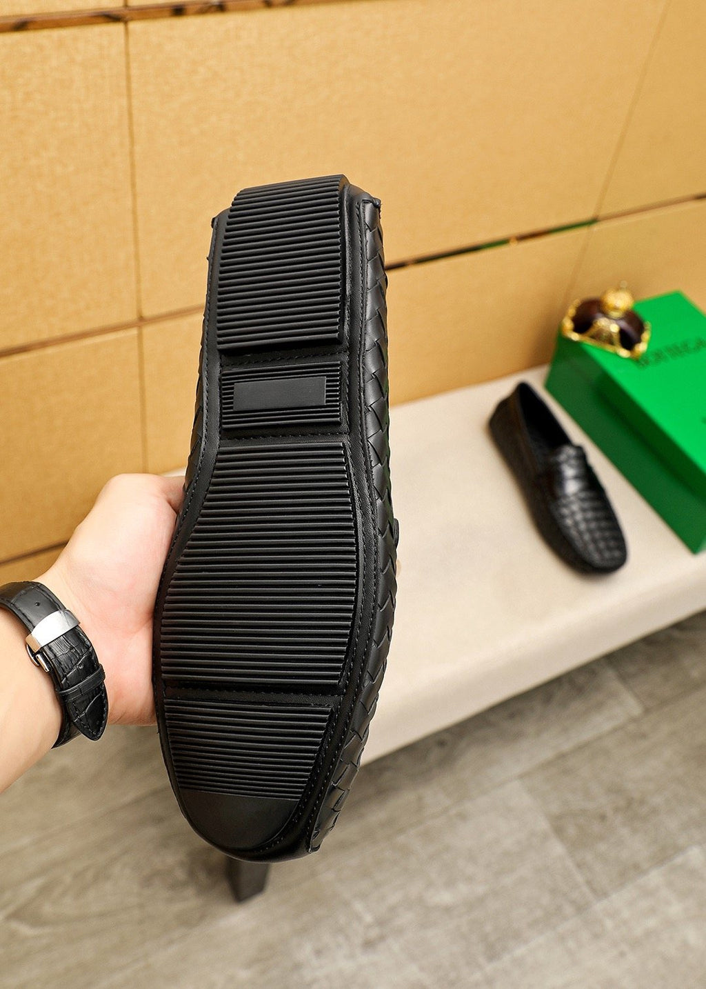 Bottega Veneta Black Woven Slip-On Loafers — side