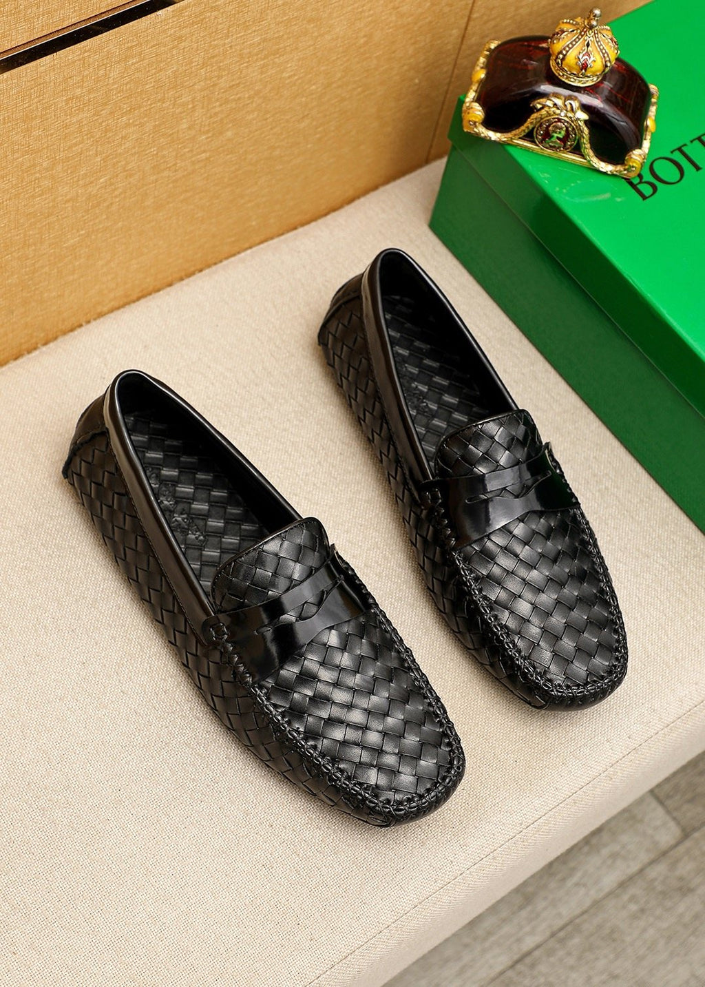 Bottega Veneta Black Woven Slip-On Loafers — hero