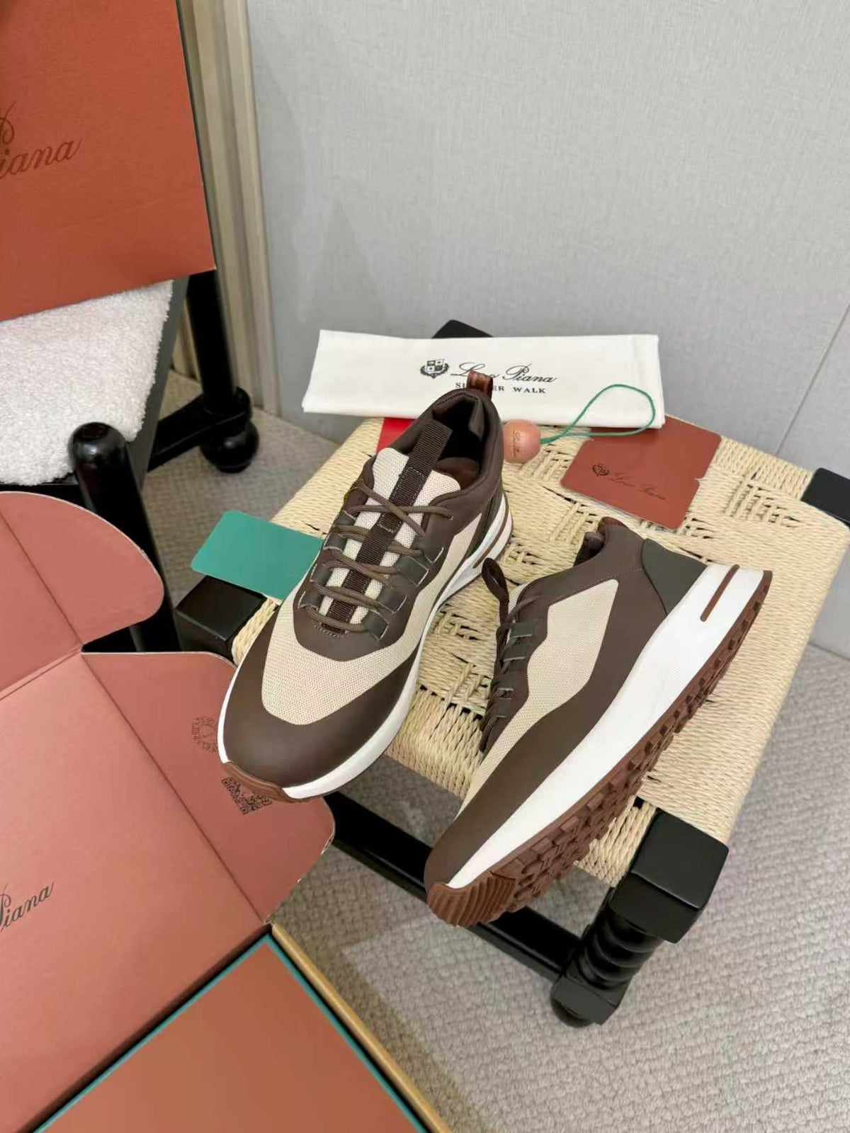 Loro Piana Brown and Cream Low-Top Sneakers — front