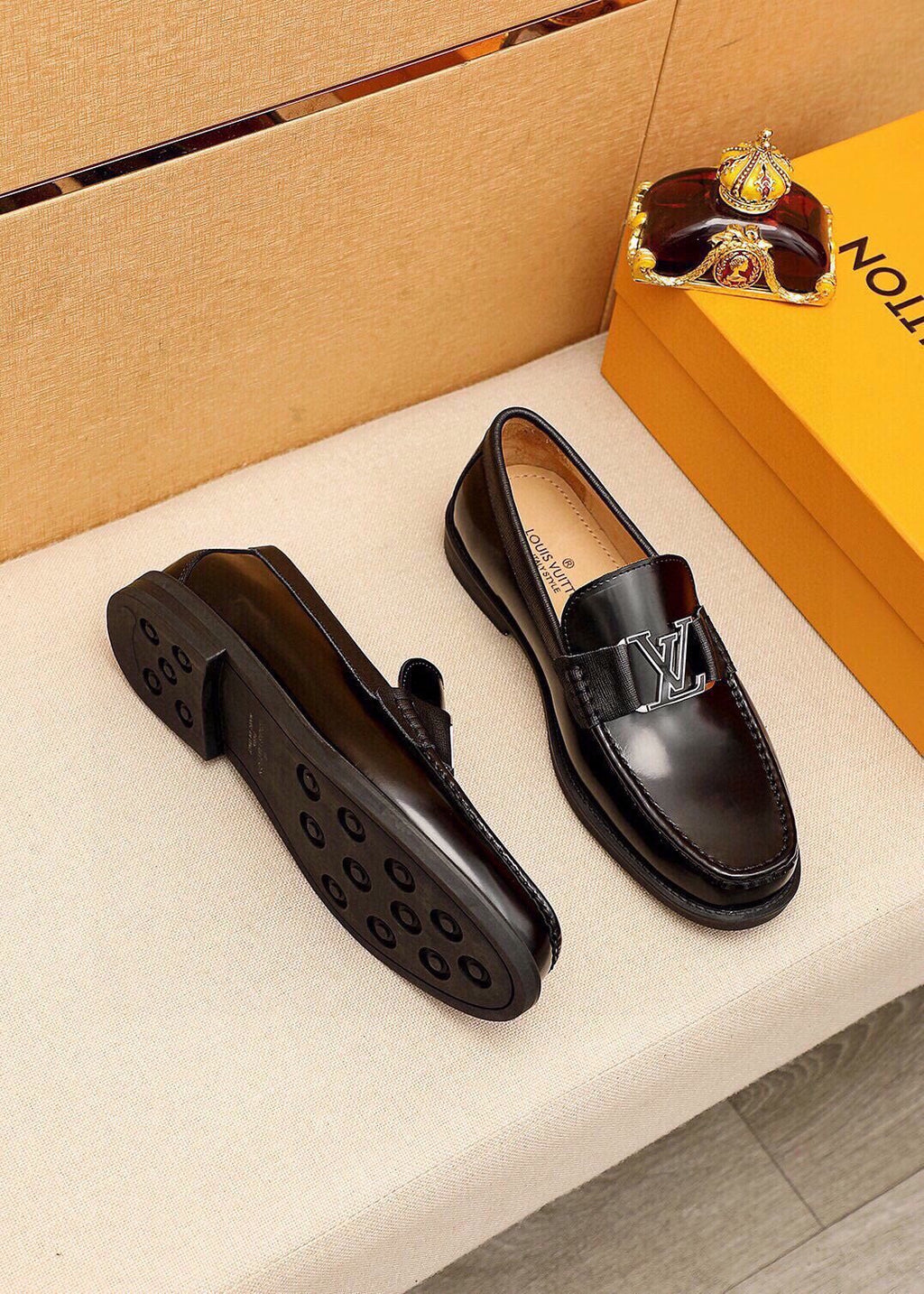 Louis Vuitton Black Logo Loafers — front