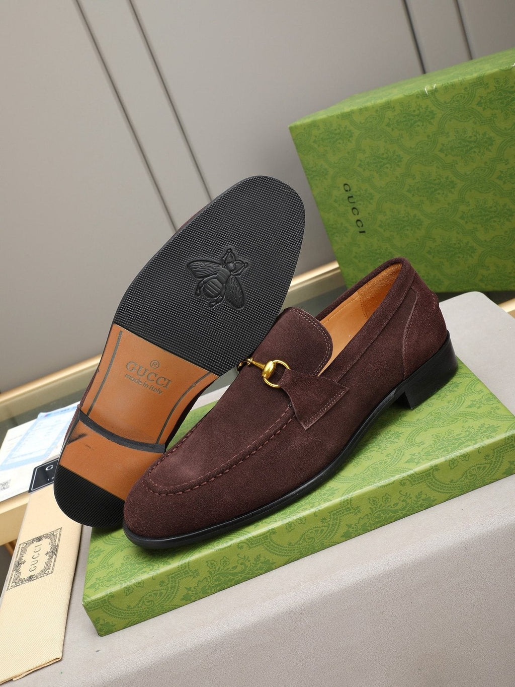 Gucci Burgundy Horsebit Loafers — side
