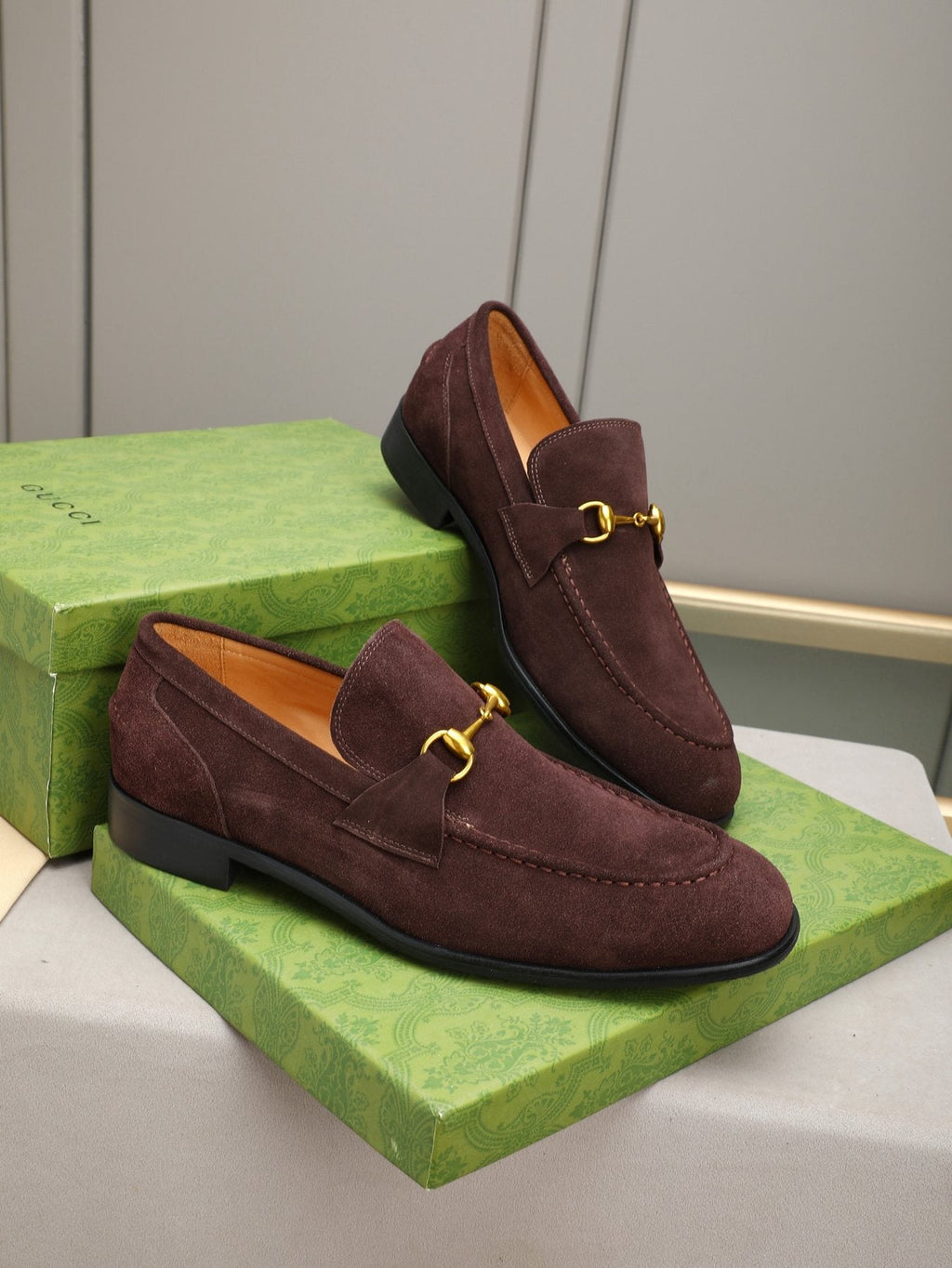 Gucci Burgundy Horsebit Loafers — front